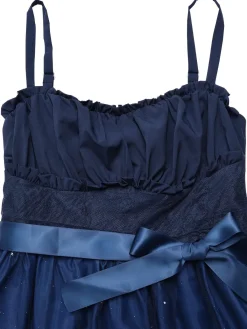 Online Retro Stage 1950s Gradient Mesh Waist Smocked Dress Blue