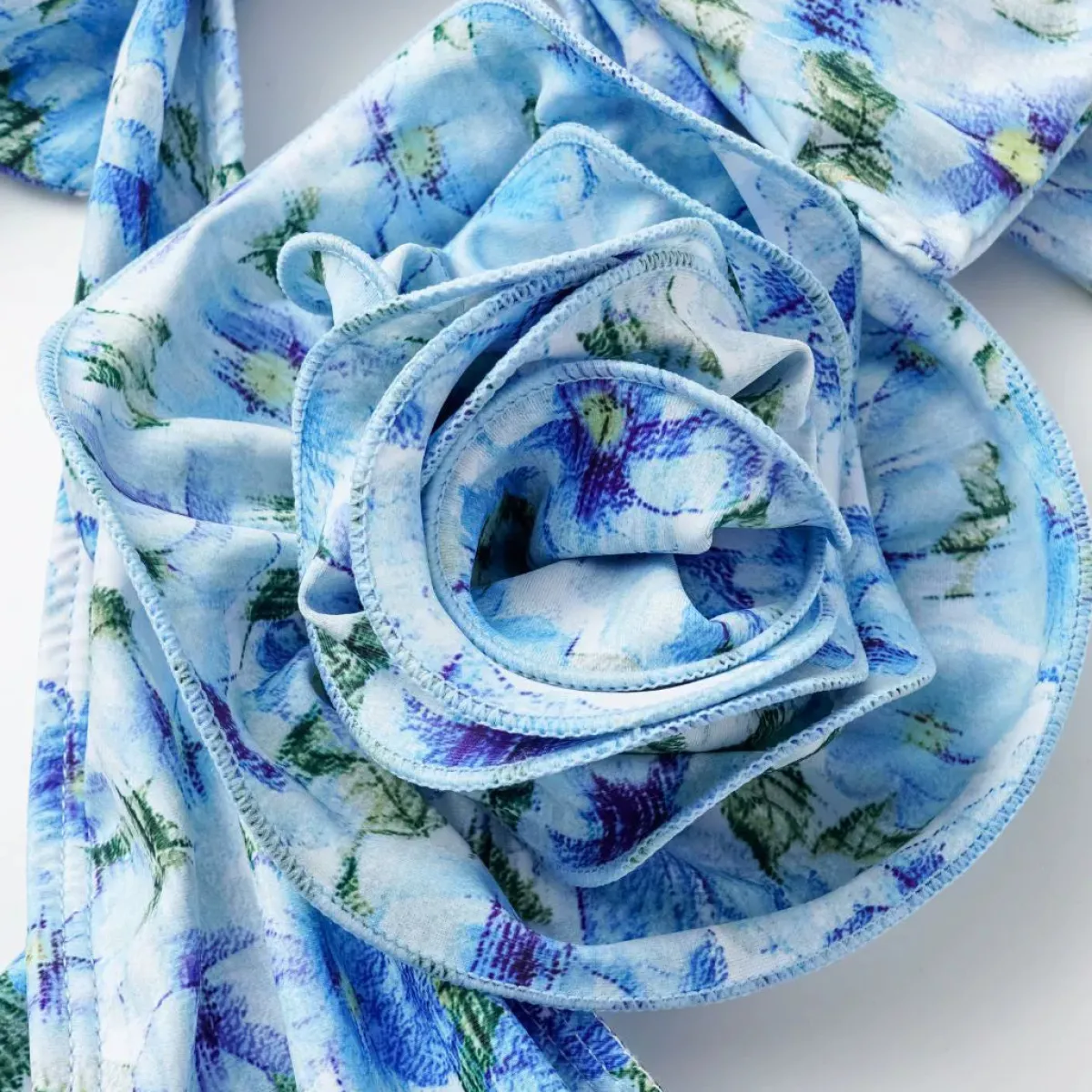Fashion Retro Stage 1930s Halter Floral Print 3D Rose Swimsuit Blue