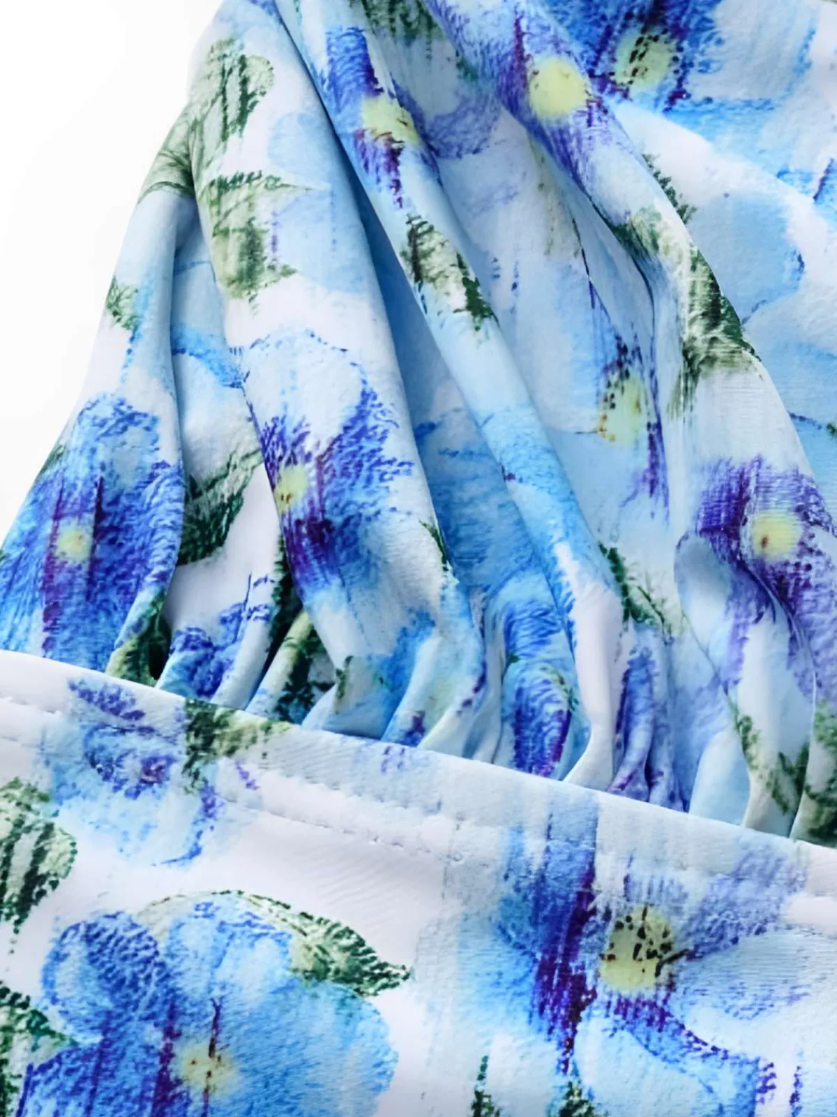 Fashion Retro Stage 1930s Halter Floral Print 3D Rose Swimsuit Blue