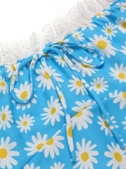 Outlet Retro Stage 1950s Halter Lace Daisy Dress Blue