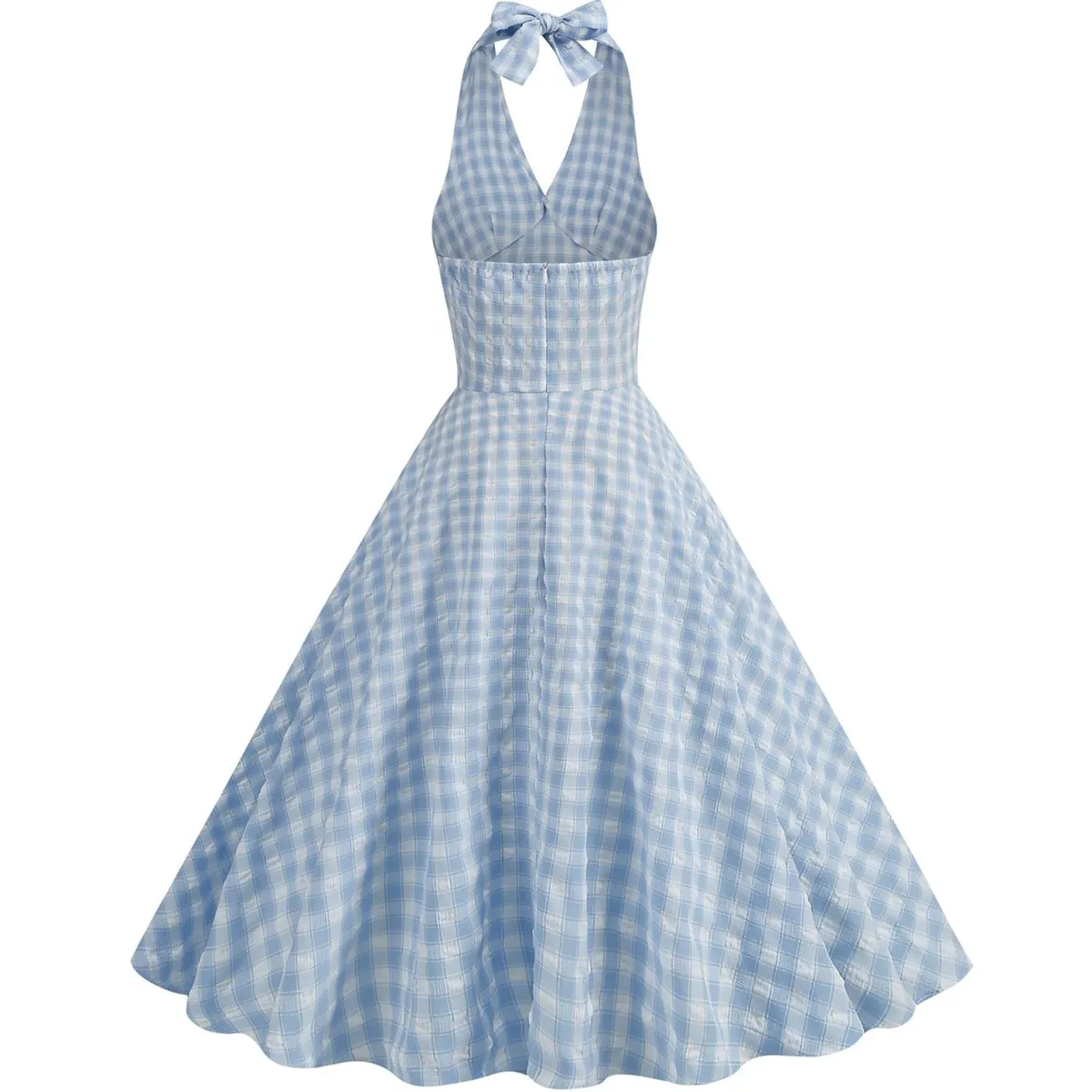 Discount Retro Stage 1950s Halter Plaid Swing Dress Blue