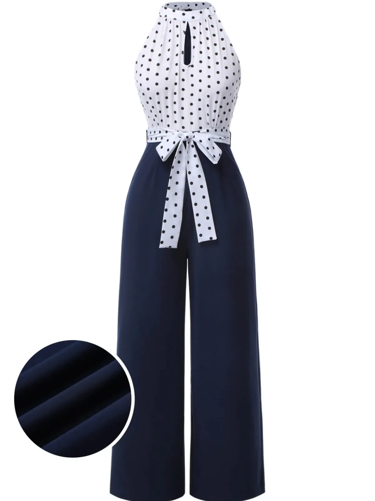 Online Retro Stage 1940s Halter Polka Dot Jumpsuit Blue