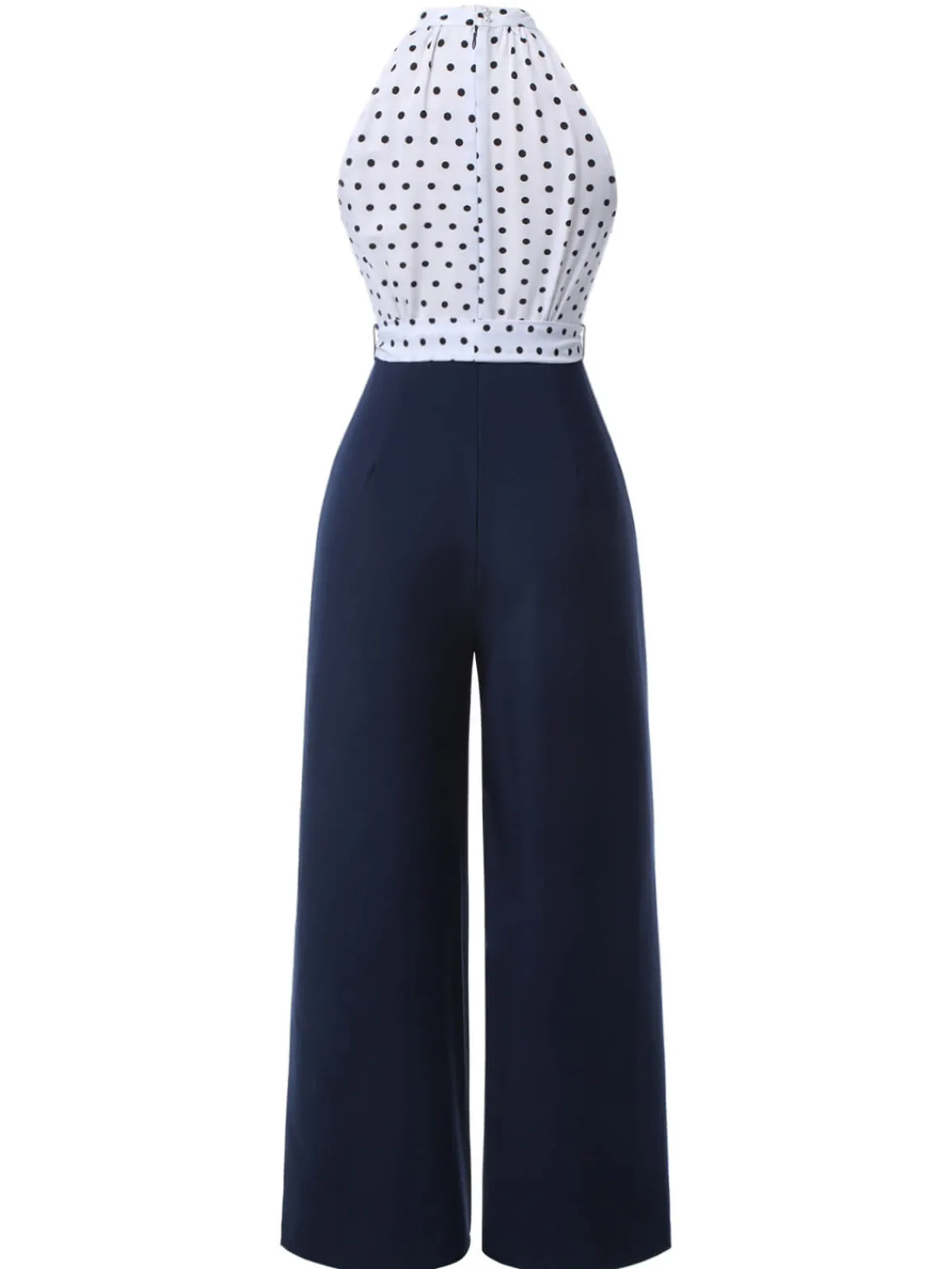 Online Retro Stage 1940s Halter Polka Dot Jumpsuit Blue