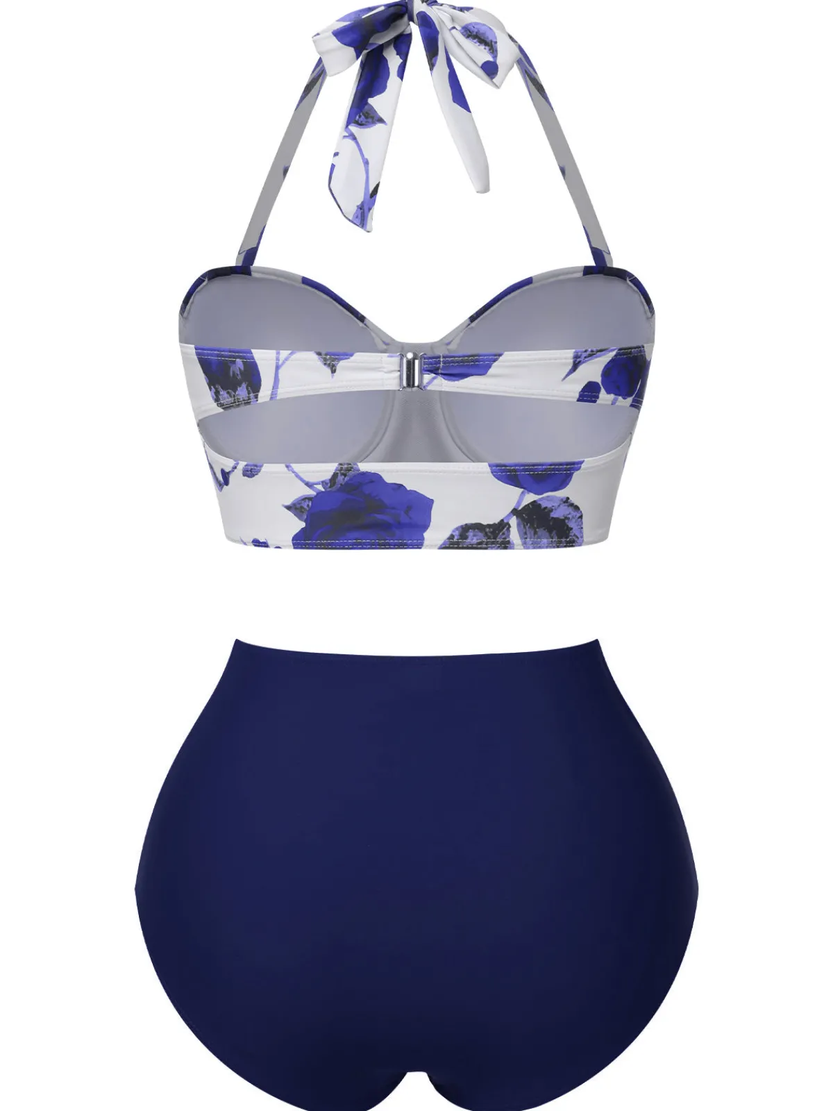 Sale Retro Stage Blue 1960s Halter Roses Swimsuit