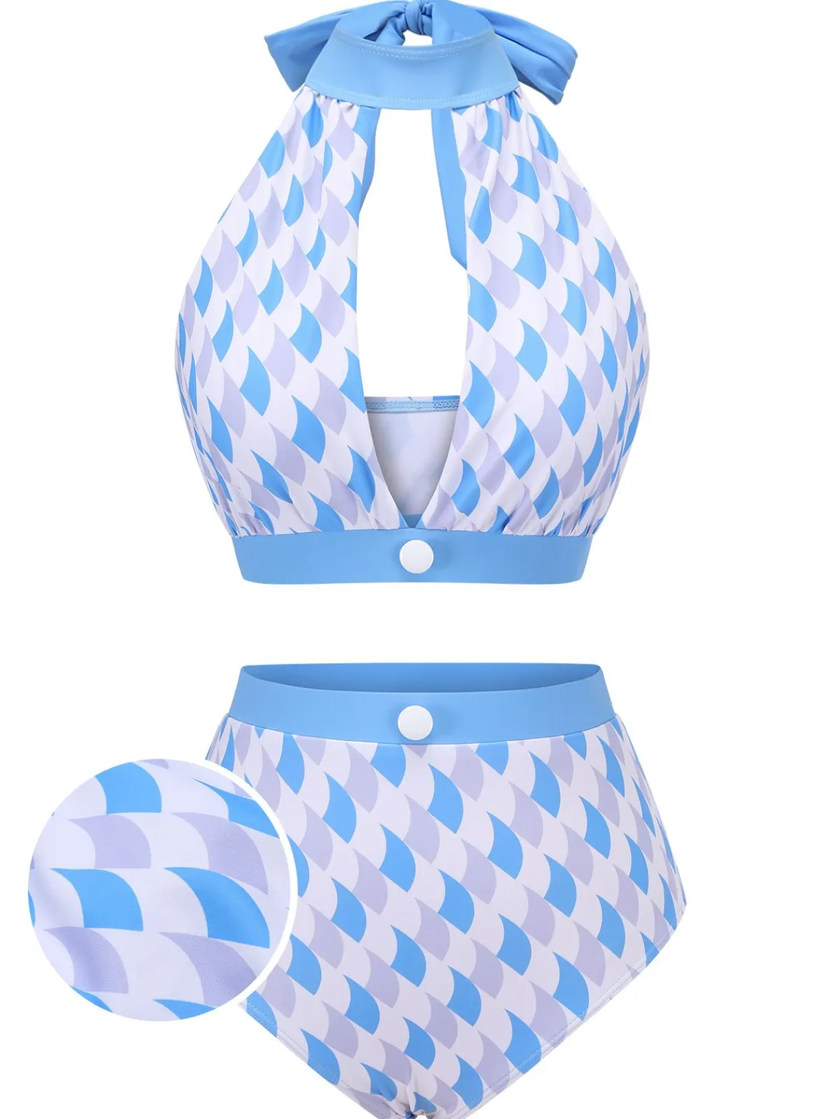 Discount Retro Stage 1940s Hole Collar Halter Swimsuit Blue