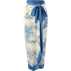 Outlet Retro Stage 1960s Ink Floral Patchwork Tie-Up Cover-Up Blue