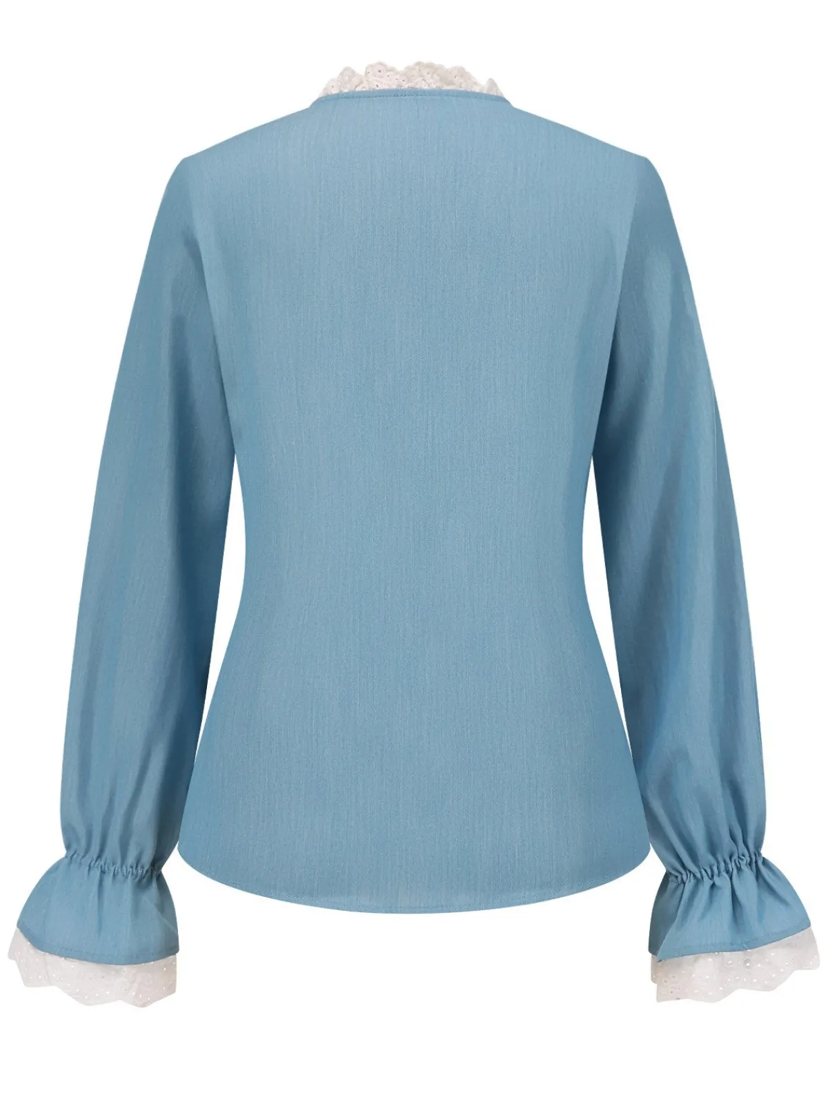 New Retro Stage 1950s Lace Trim Buttoned Blouse Blue