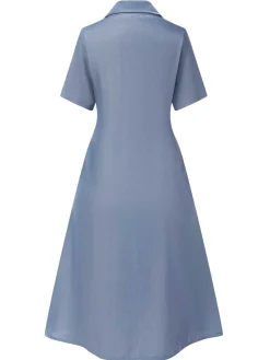 New Retro Stage 1940s Lapel Button Floral Dress Blue