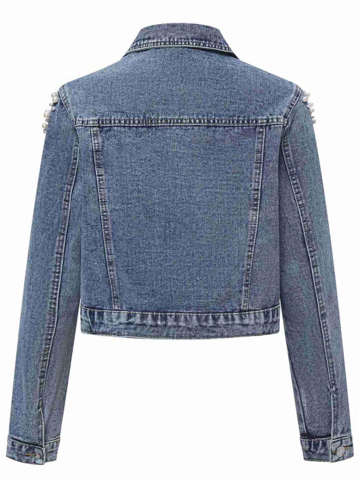 Sale Retro Stage 1950s Lapel Pearls Denim Short Coat Blue