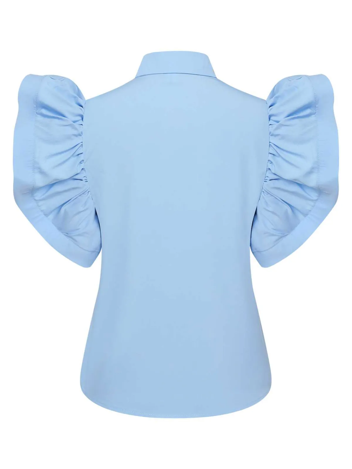Sale Retro Stage Blue 1950s Lapel Ruffles Sleeve Solid Blouse