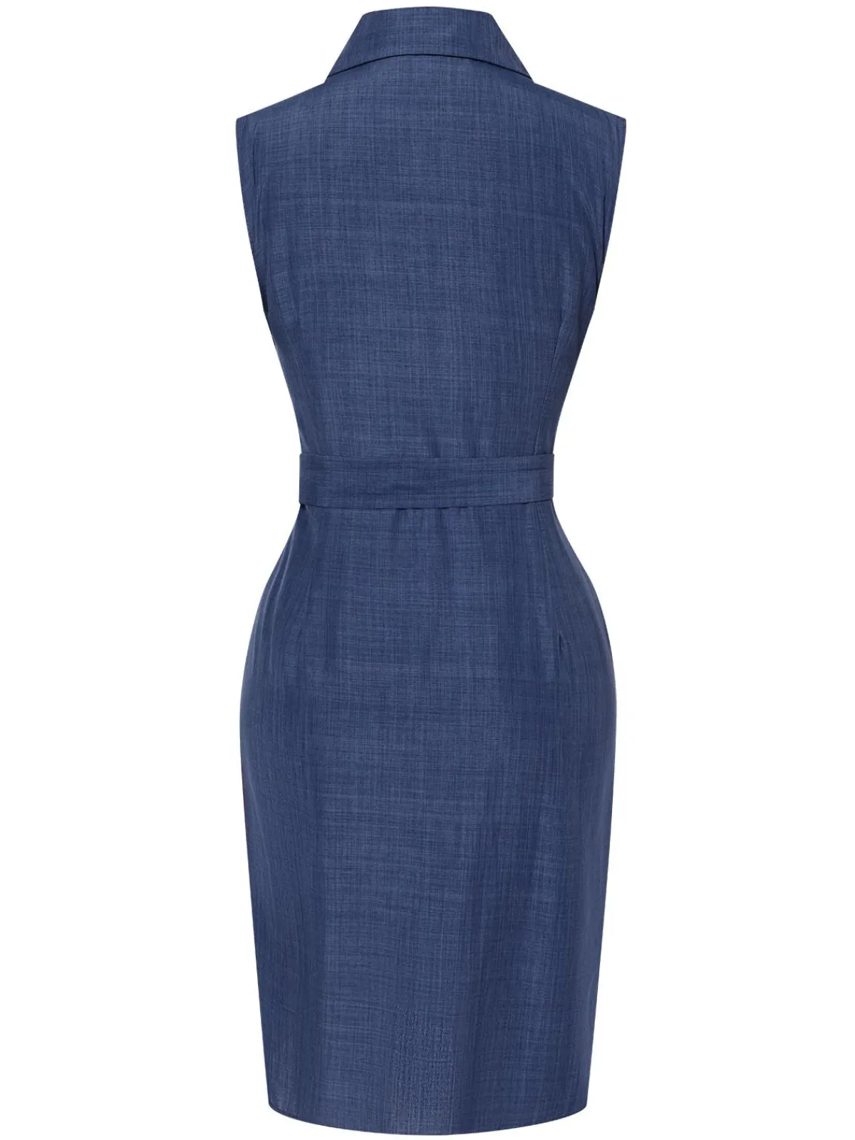 Sale Retro Stage 1960s Lapel Sleeveless Belted Dress Blue