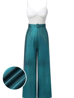 Clearance Retro Stage 1930s Laser Flashing Spaghetti Strap Jumpsuit Blue