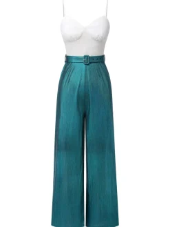 Clearance Retro Stage 1930s Laser Flashing Spaghetti Strap Jumpsuit Blue