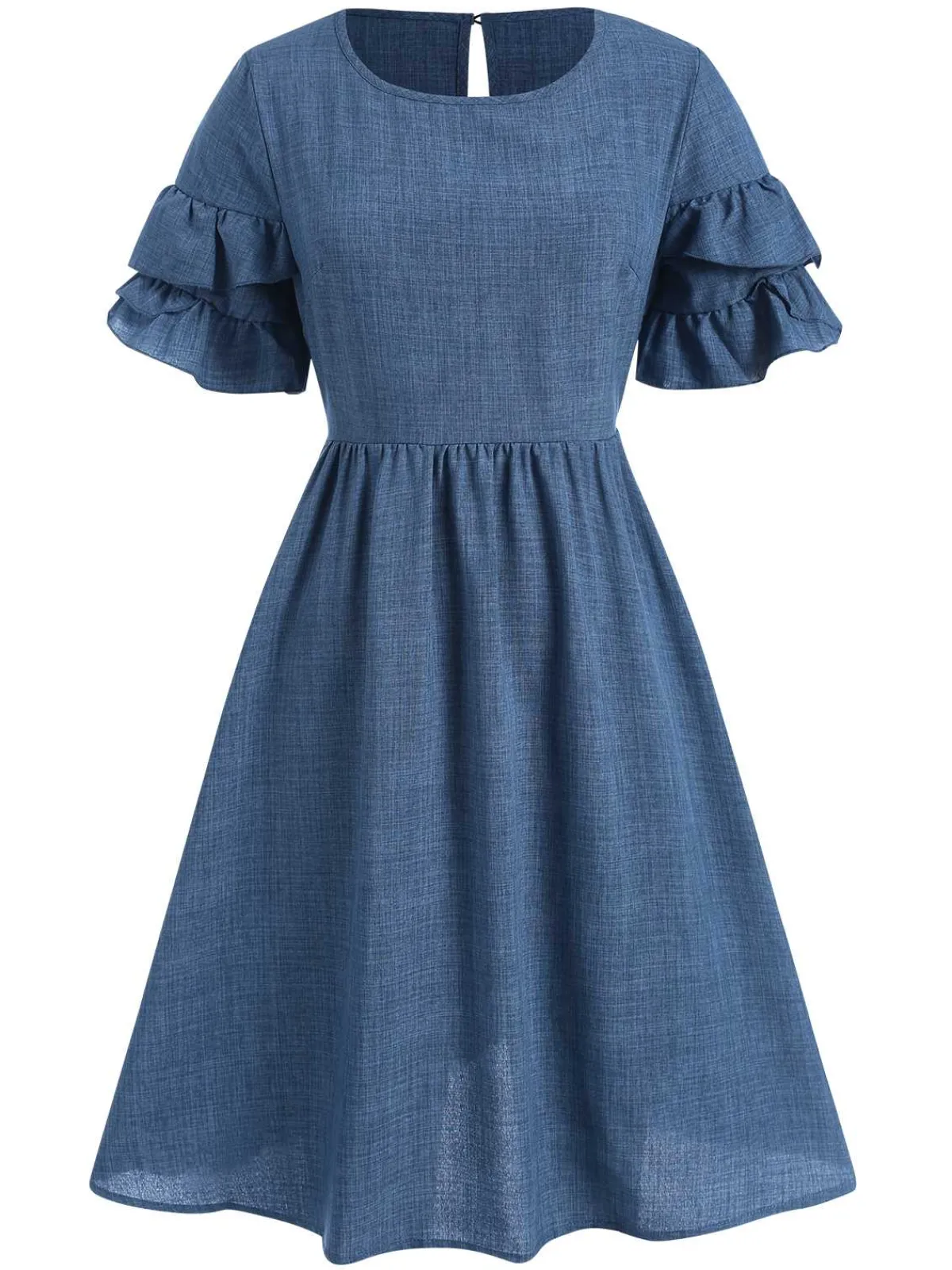 Clearance Retro Stage 1940s Layered Ruffle Sleeve A-Line Dress Blue