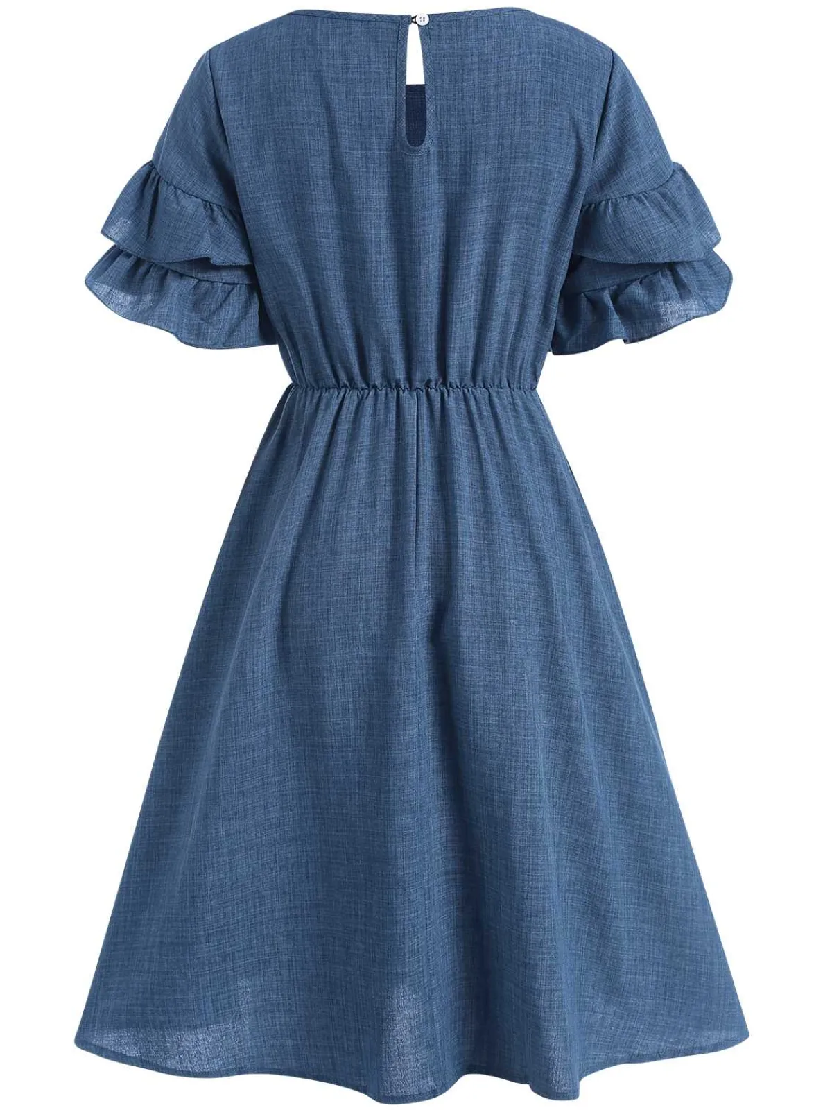 Clearance Retro Stage 1940s Layered Ruffle Sleeve A-Line Dress Blue