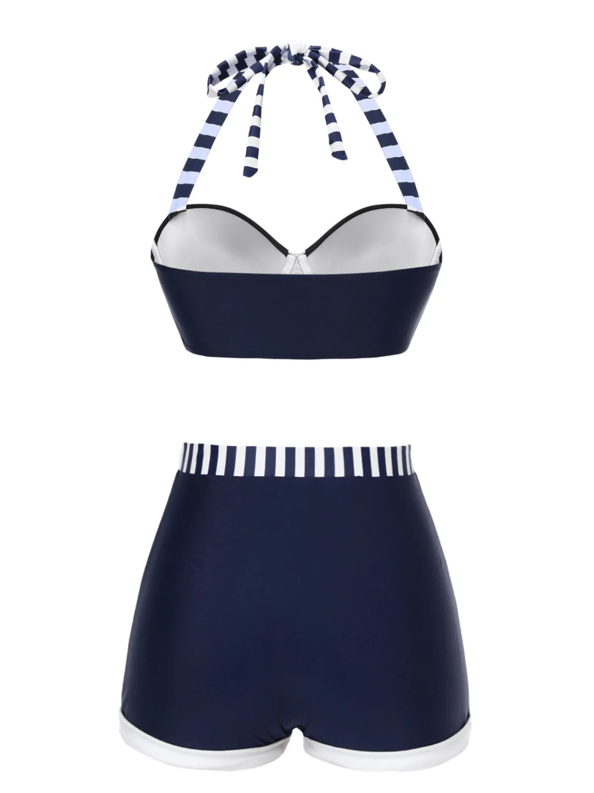 Clearance Retro Stage Blue 1940s Navy Style Patchwork Swimsuit Dark Blue