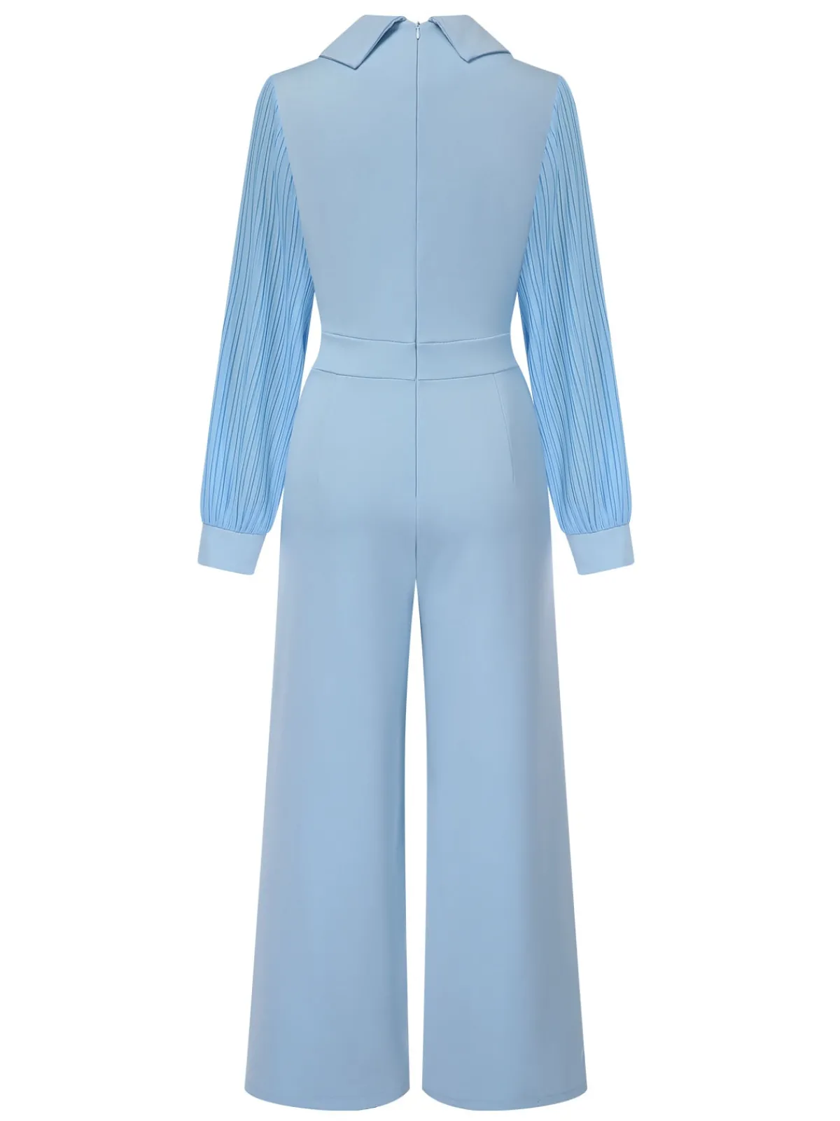 Discount Retro Stage Blue 1930s Notched Collar Patchwork Jumpsuit Light Blue
