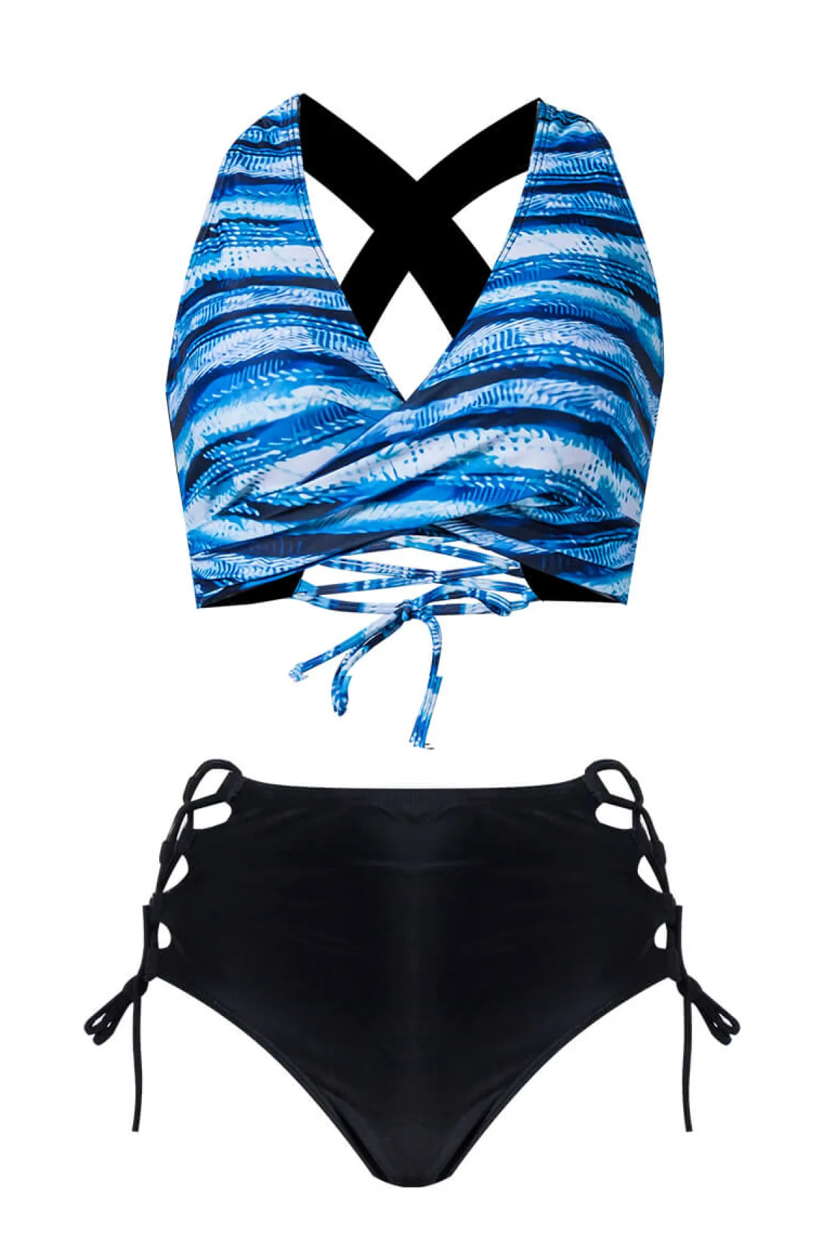 Discount Retro Stage 1950s Ocean Stripes Swimsuit Blue