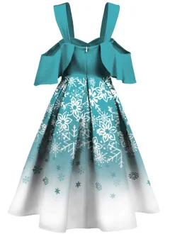 Clearance Retro Stage 1950s Off Shoulder Snowflake Dress Blue