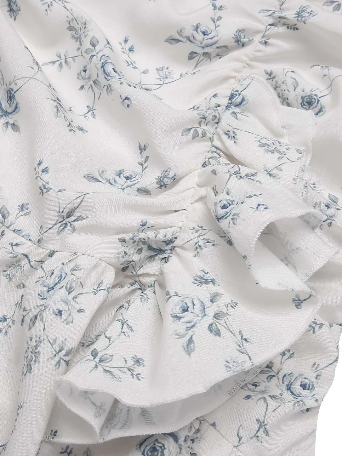 Online Retro Stage 1930s Off-Shoulder Floral Ruffles Hem Dress Blue