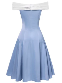 New Retro Stage 1950s Off-Shoulder Tulle Princess Dress Blue