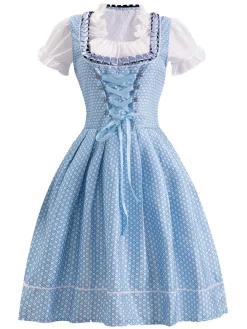 Discount Retro Stage 1950s Oktoberfest Lace Patchwork Dress Set Blue