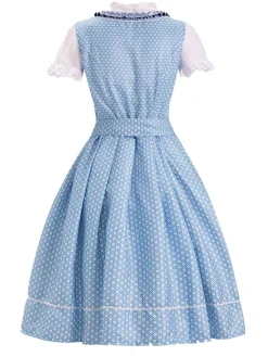 Discount Retro Stage 1950s Oktoberfest Lace Patchwork Dress Set Blue