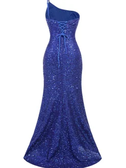 New Retro Stage 1920s One-Shoulder Sequined Mermaid Dress Blue
