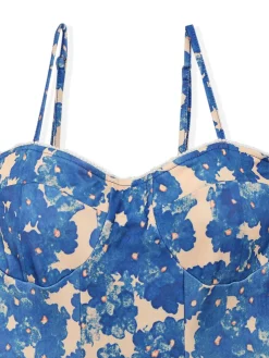 Hot Retro Stage 1940s Painting Floral Straps Dress Blue