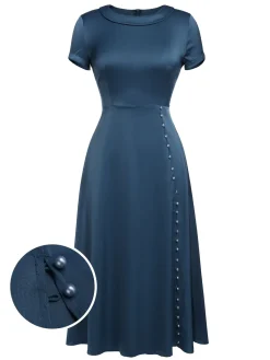 New Retro Stage Blue 1940s Pearl Buttons Darlene Dress