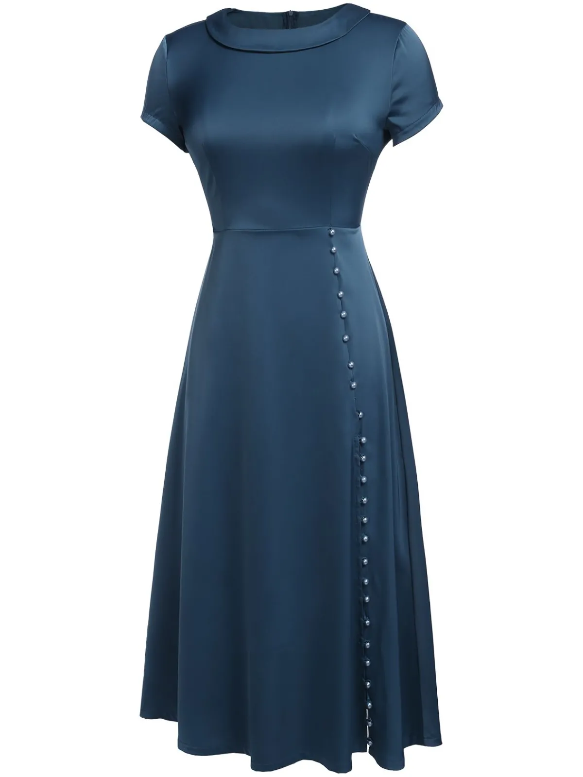 New Retro Stage Blue 1940s Pearl Buttons Darlene Dress