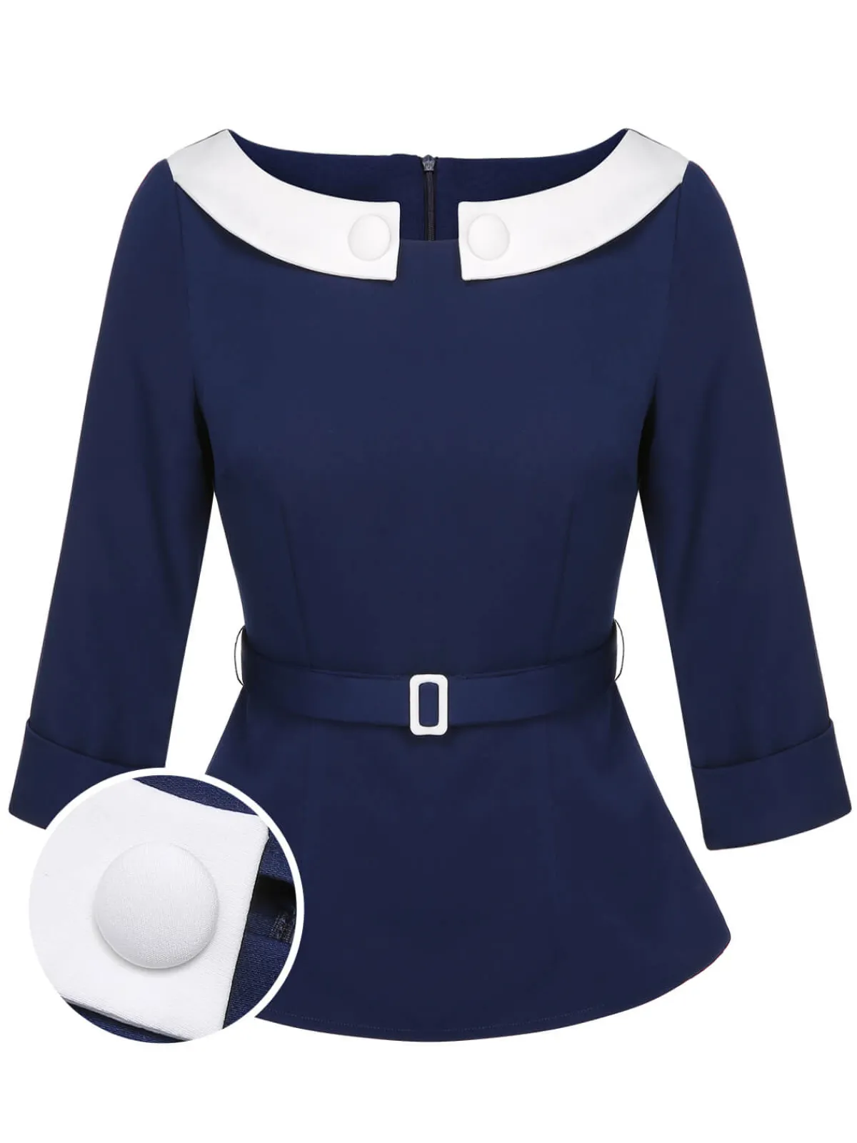 Clearance Retro Stage 1960s Peter Pan Collar Belt Top Blue