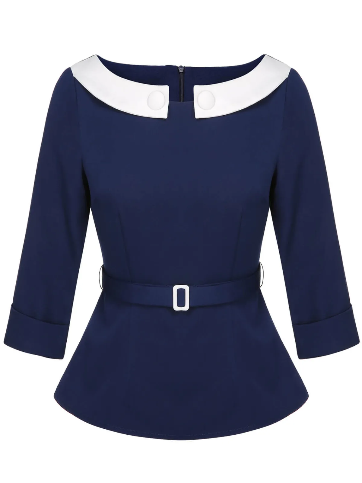 Clearance Retro Stage 1960s Peter Pan Collar Belt Top Blue