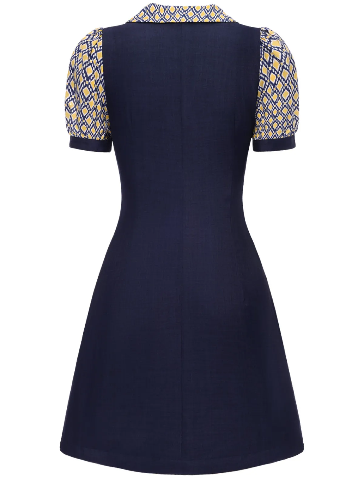Fashion Retro Stage Blue 1960s Peter Pan Collar Diamond-Print Dress Cobalt Blue