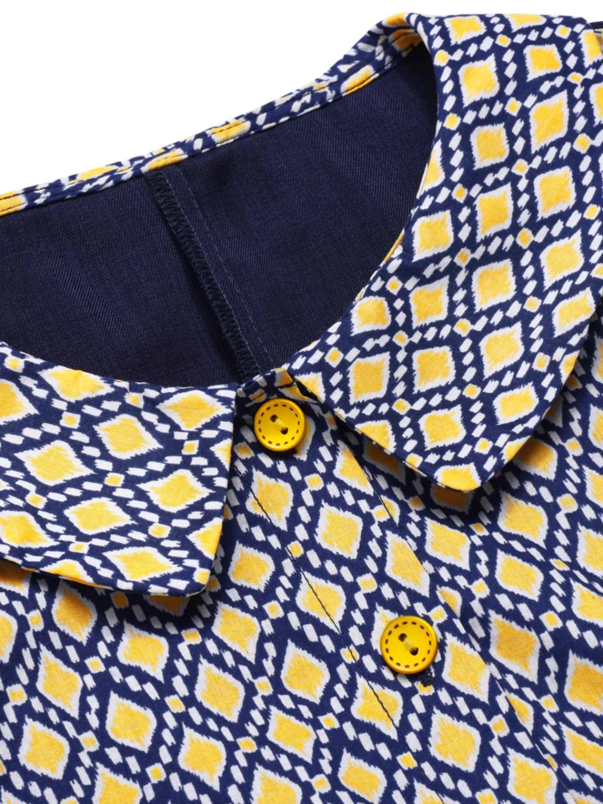 Fashion Retro Stage Blue 1960s Peter Pan Collar Diamond-Print Dress Cobalt Blue
