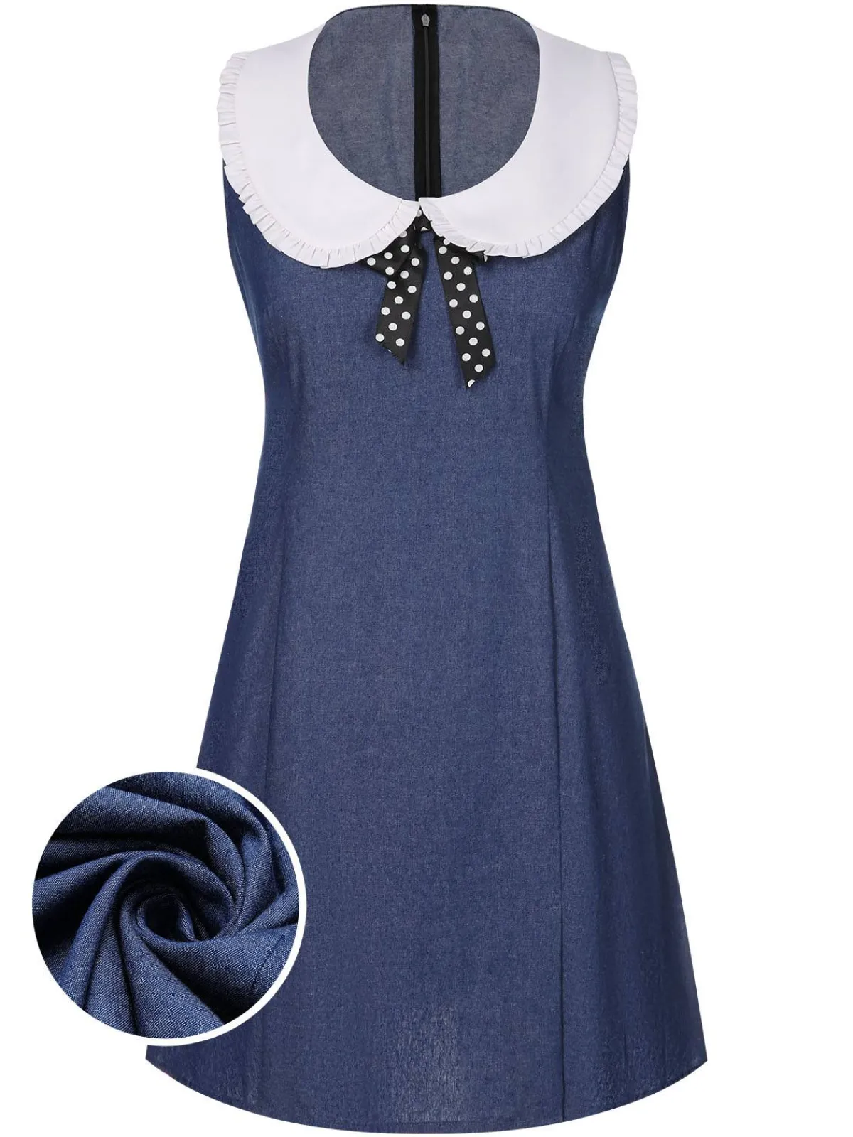 Outlet Retro Stage 1960s Peter Pan Collar Denim Dress Blue