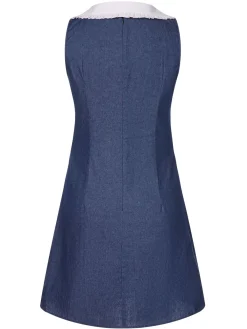 Outlet Retro Stage 1960s Peter Pan Collar Denim Dress Blue