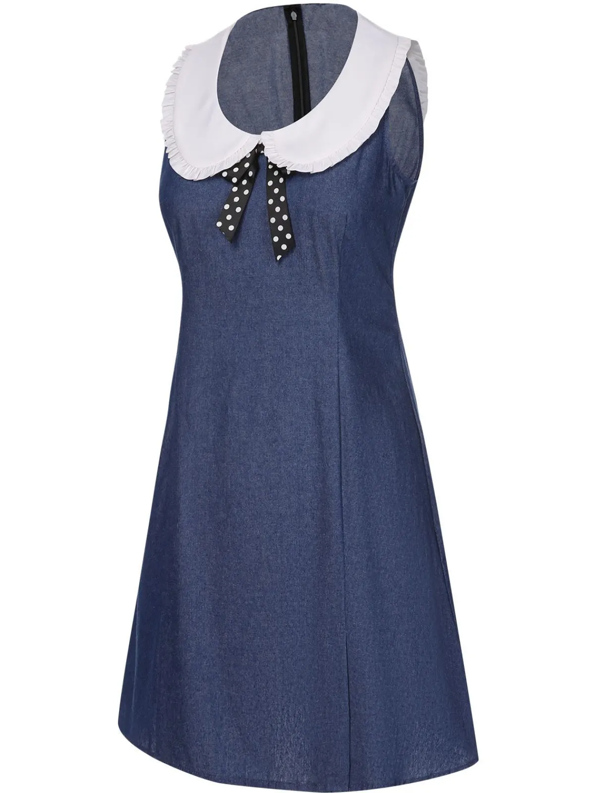 Outlet Retro Stage 1960s Peter Pan Collar Denim Dress Blue