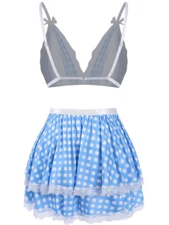 Discount Retro Stage 1950s Pin Check Straps Pajama Blue