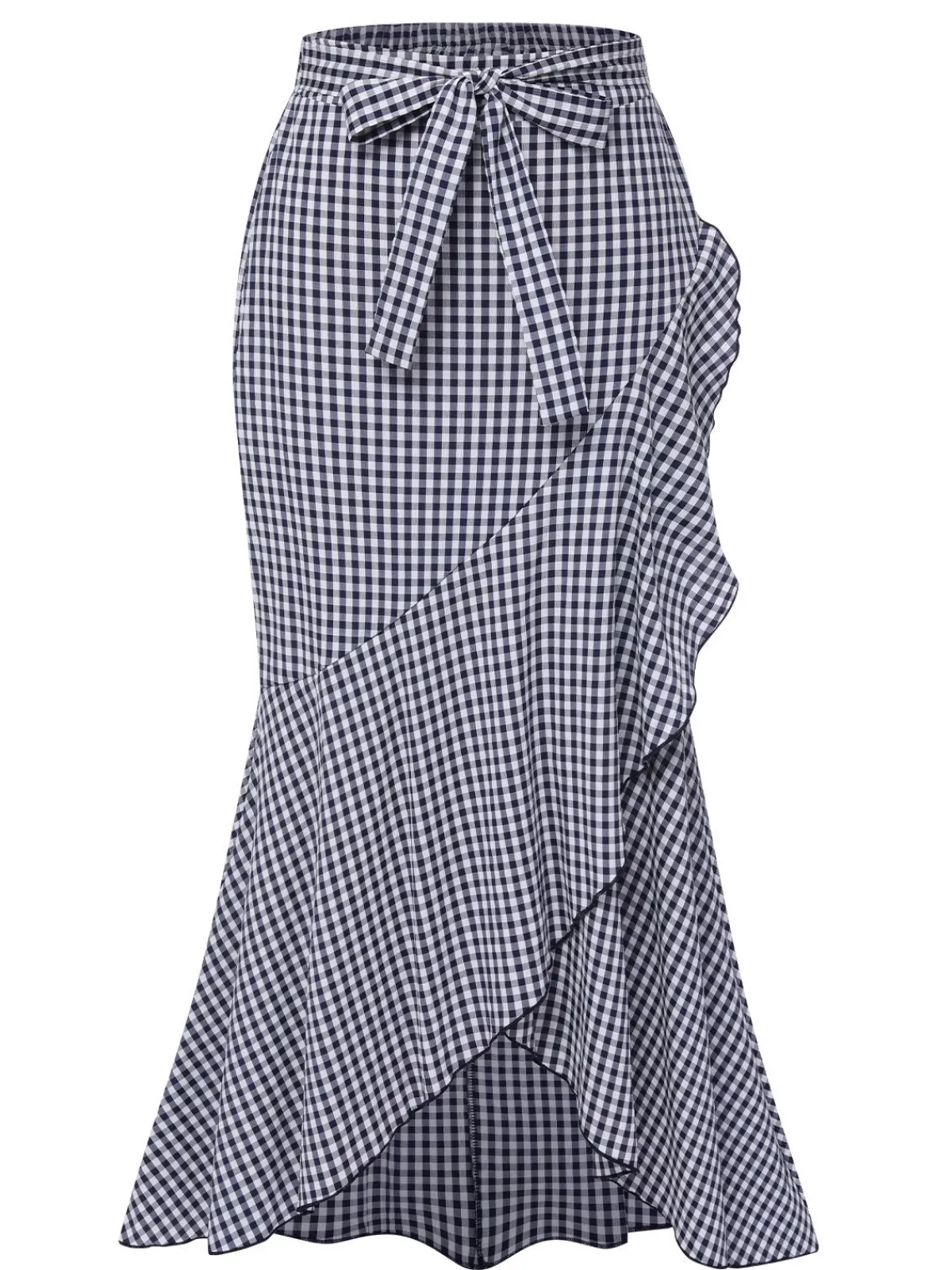 Clearance Retro Stage 1930s Plaid Fishtail Skirt Blue