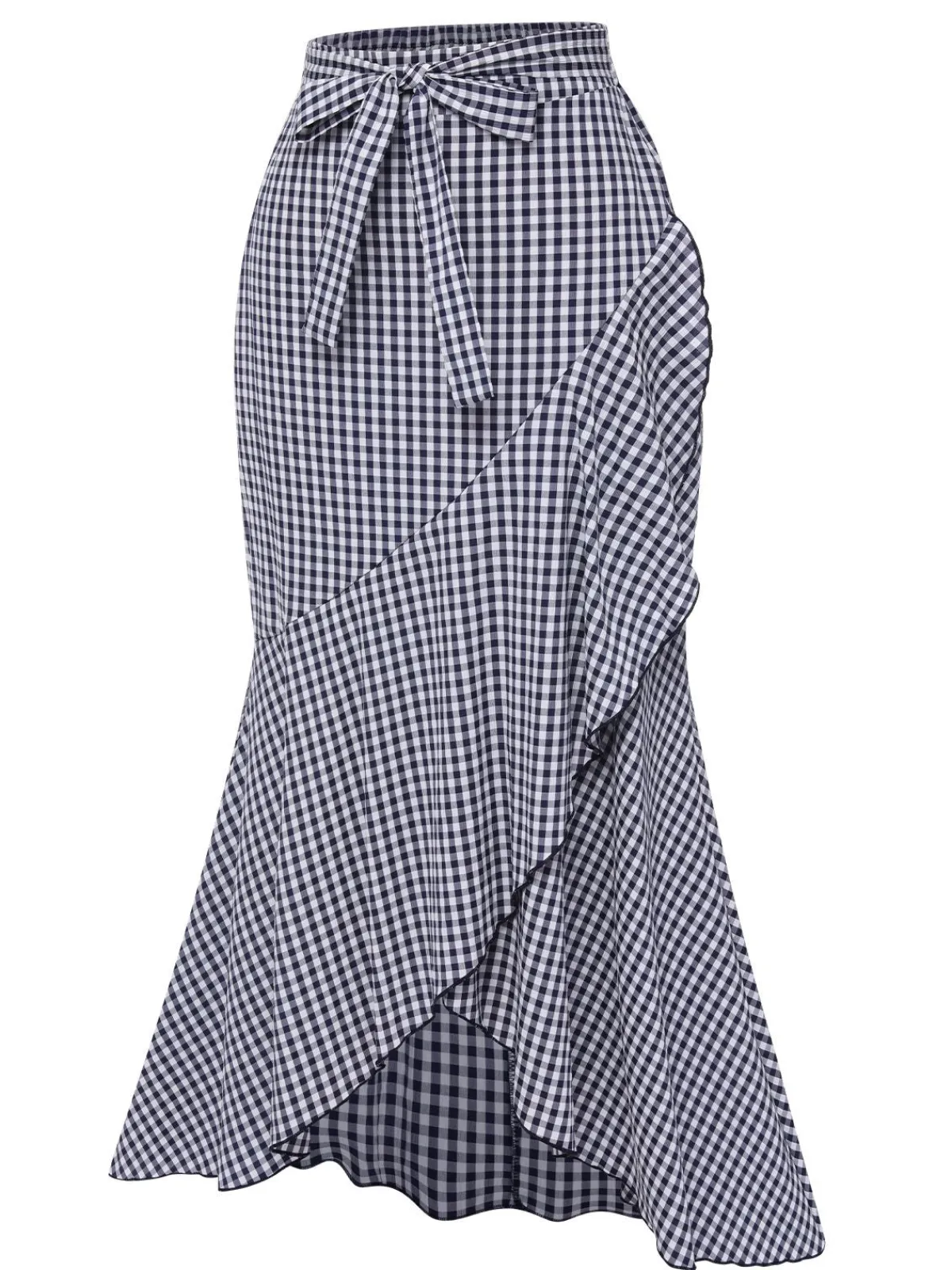 Clearance Retro Stage 1930s Plaid Fishtail Skirt Blue