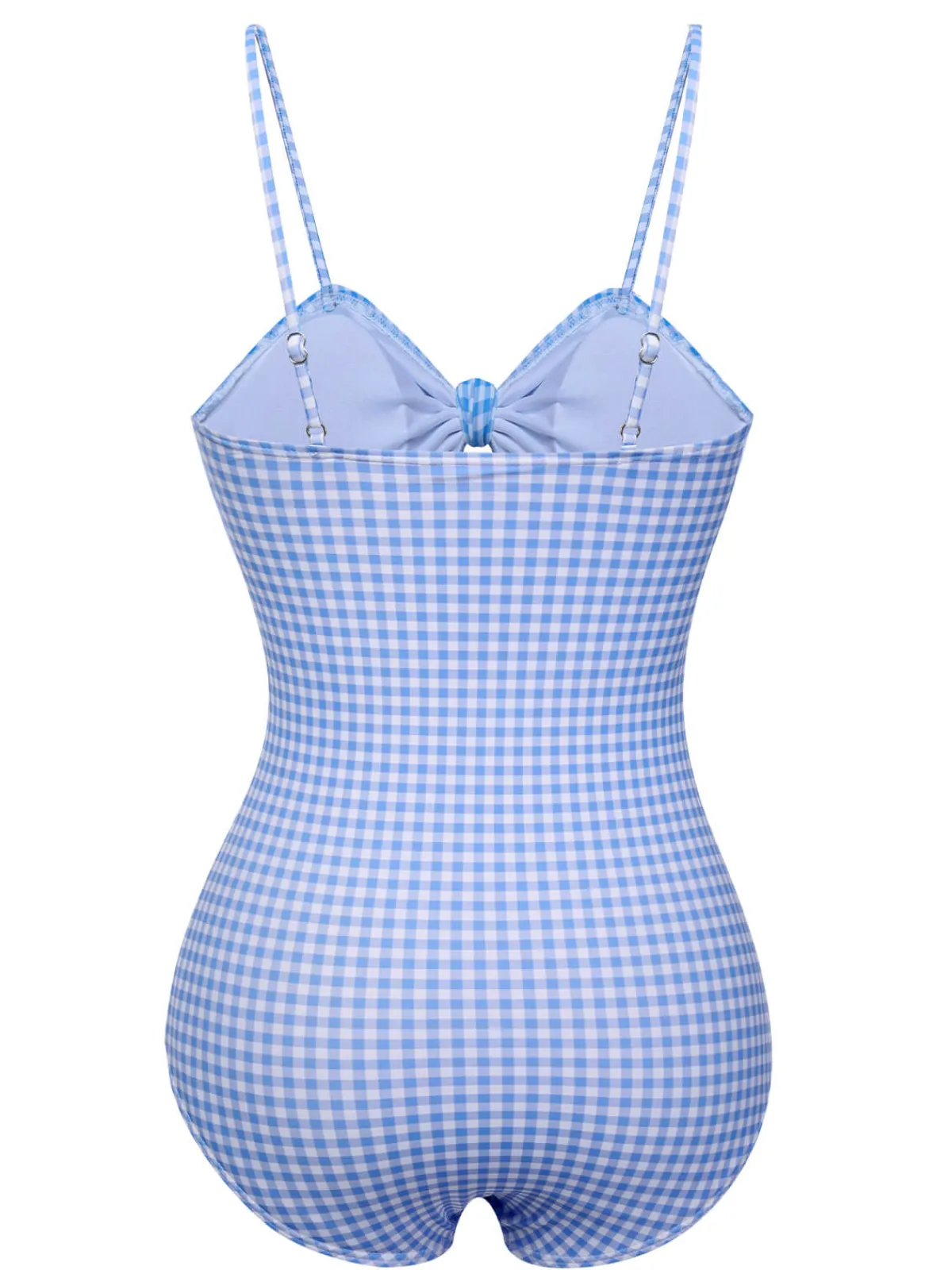 Sale Retro Stage 1950s Plaid Knot Strap Swimsuit Blue