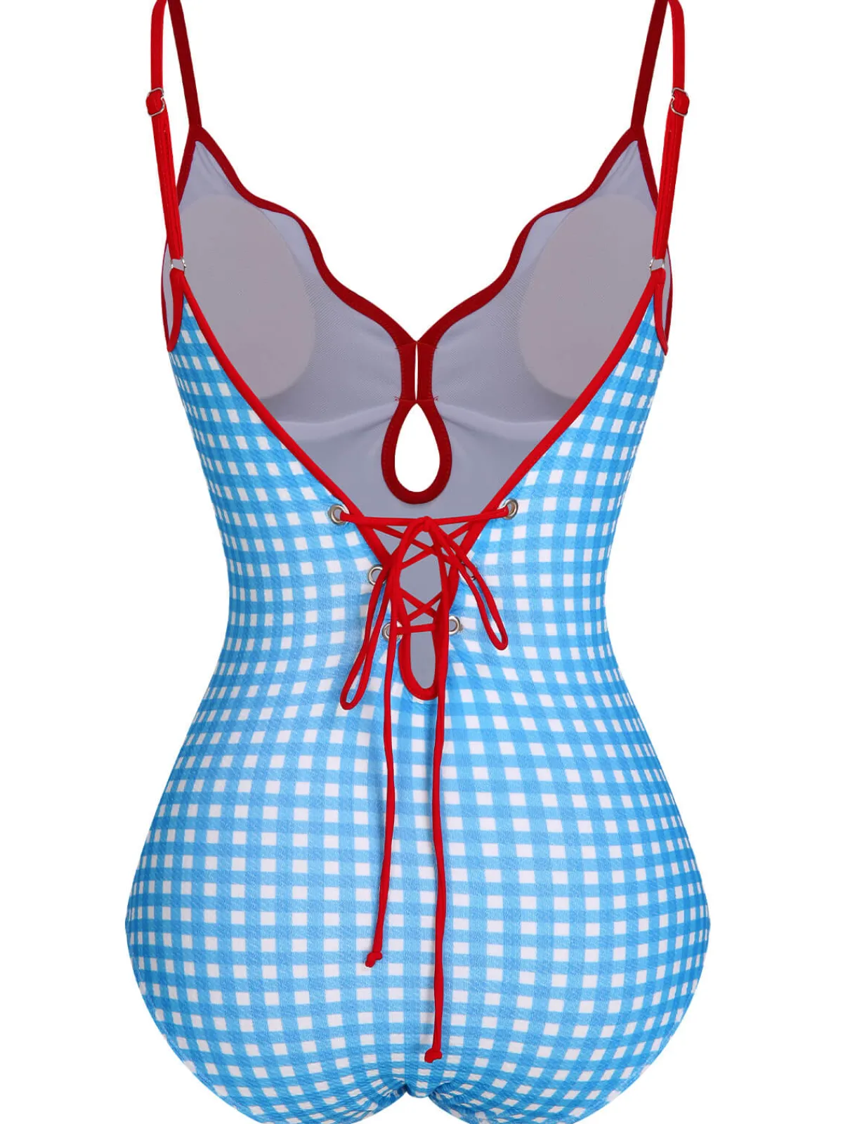 Fashion Retro Stage 1950s Plaid Sling One-Piece Swimsuit Blue
