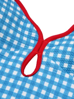 Fashion Retro Stage 1950s Plaid Sling One-Piece Swimsuit Blue
