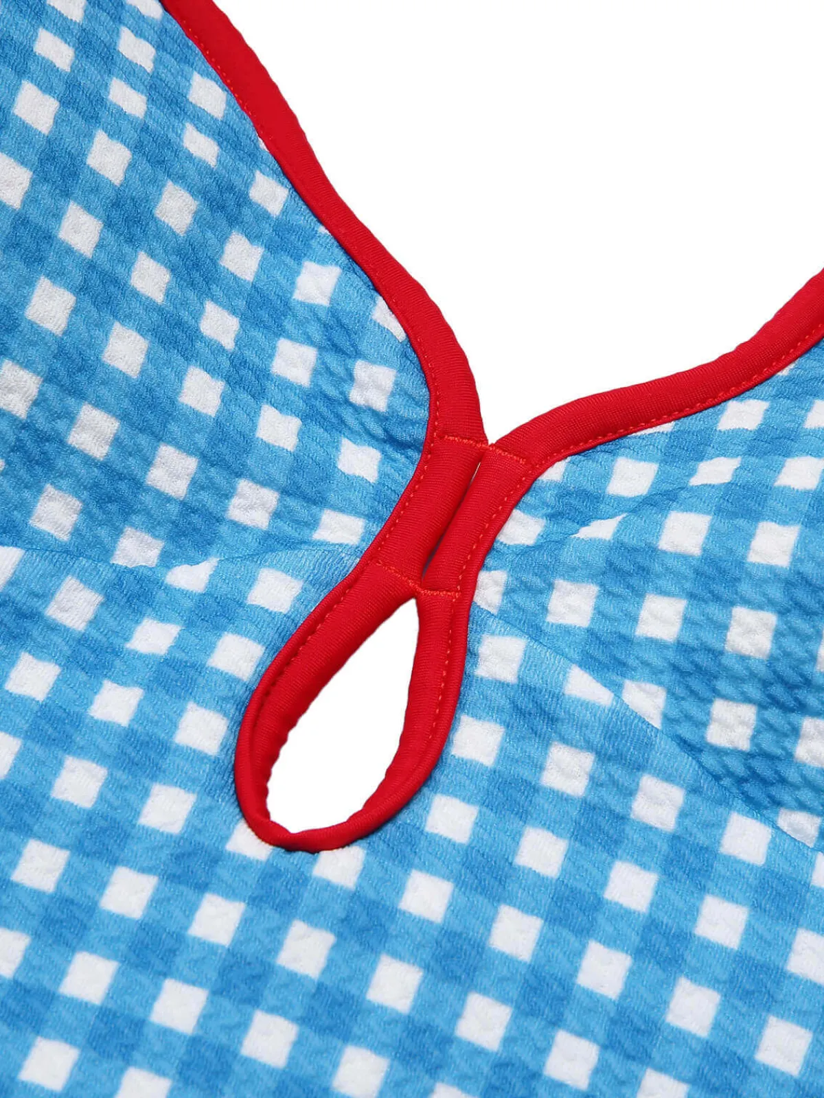 Fashion Retro Stage 1950s Plaid Sling One-Piece Swimsuit Blue