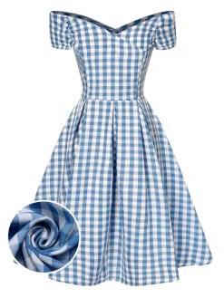 Outlet Retro Stage Blue 1950s Plaid Swing Dress