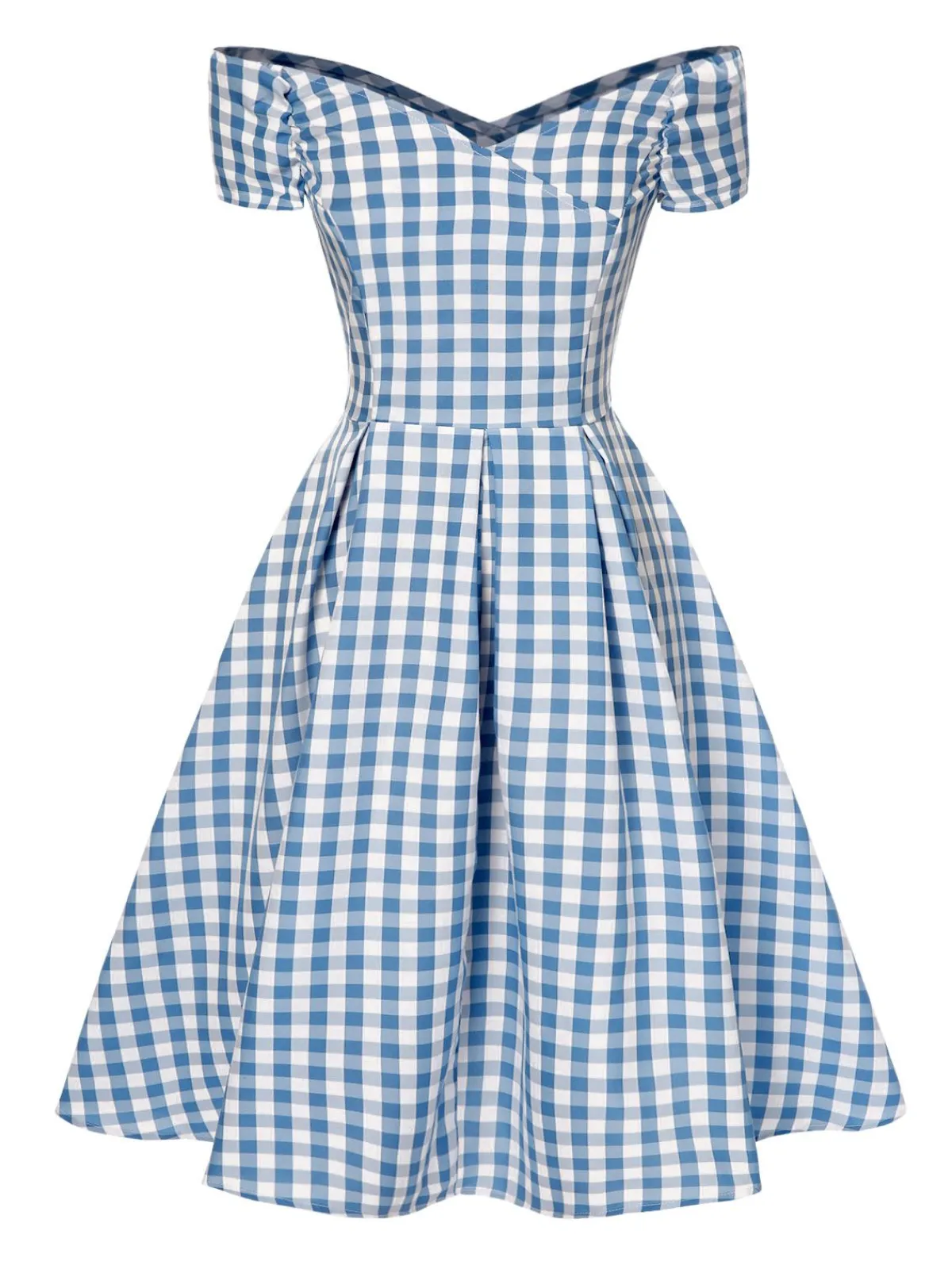 Outlet Retro Stage Blue 1950s Plaid Swing Dress