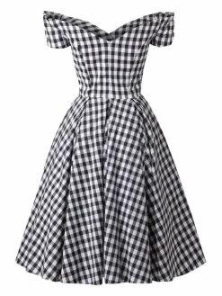 Outlet Retro Stage Blue 1950s Plaid Swing Dress