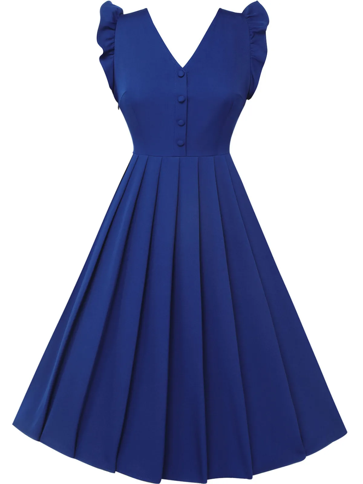 Online Retro Stage 1950s Pleated Ruffles Vest Dress Blue