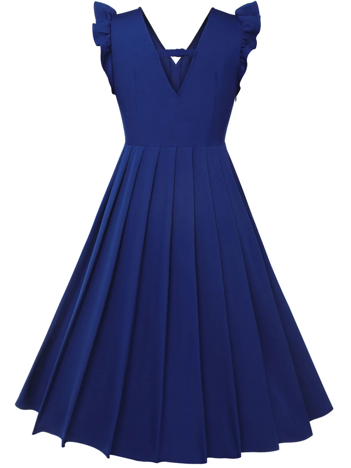 Online Retro Stage 1950s Pleated Ruffles Vest Dress Blue